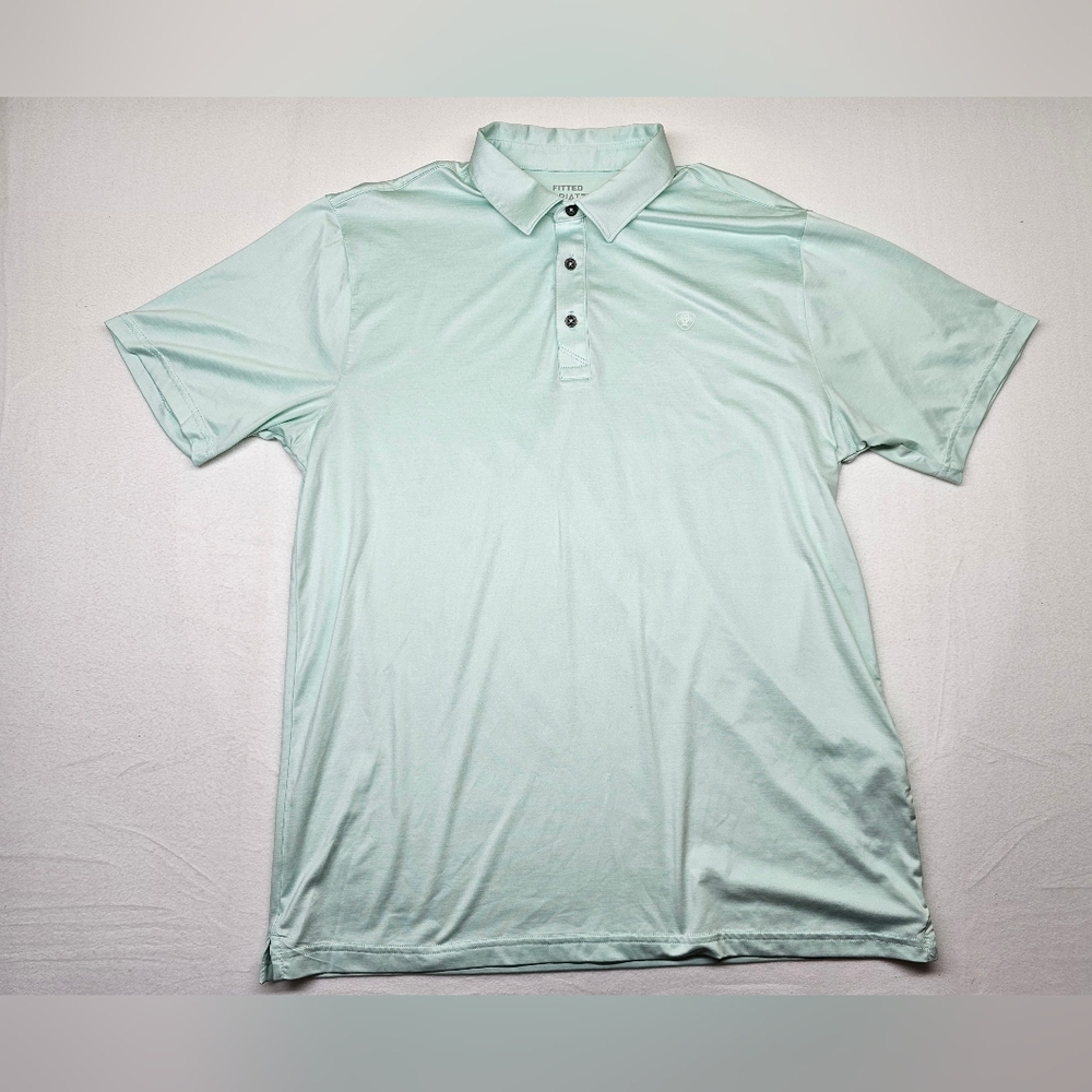 Ariat Tek Fitted Polo Shirt Mens Short Sleeve Casual Golf Athletic Blue - Picture 2 of 7